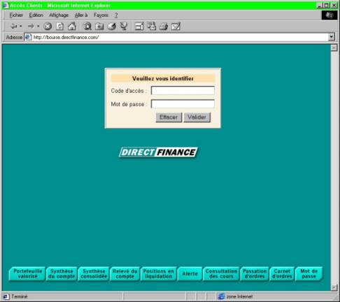 Page d'accueil de Directfinance.com... Passez vos ordres... Identifiez-vous...(20978 octets)