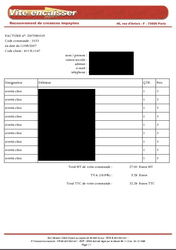 VITEENCAISSER.COM LAISSE FILER LES FACTURES SUR LE WEB... ET SPAME